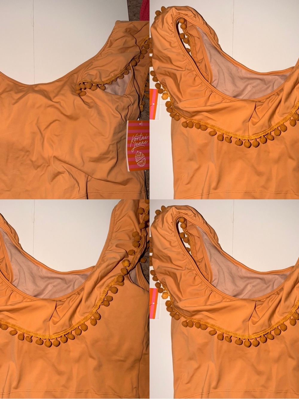 Kortni Jeane Orange Pom-Pom Crop Bikini Top